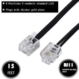 Ubramac 15ft Phone Telephone Extension Cord Cable Line Wire with Standard RJ11 6P4C Plugs for Landline Telephone,(Black, 2Pack)