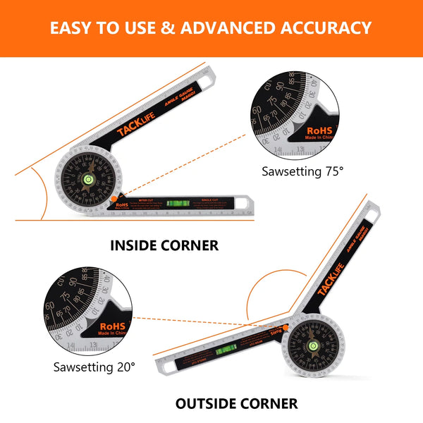 ACKLIFE Miter Saw Protractor, 0-7in Angle Finder for Miter Angle, Home Improvement - MAG01