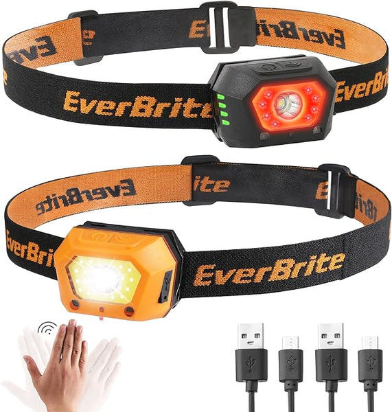 EverBrite Headlamps Rechargeable, Small Led Head Lamps with Motion Sensor, for Post-Disaster Reconstruction Power Failure Outage Emergency, 2 Pack