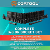 3/8" Impact Socket Set, 52 Piece, Standard SAE (1/4"-3/4") & Metric (6-22mm) Full Sizes, Deep & Shallow Kit, Impact Socket Set Metric and Standard Full, Impact Socket Set 3/8 Drive