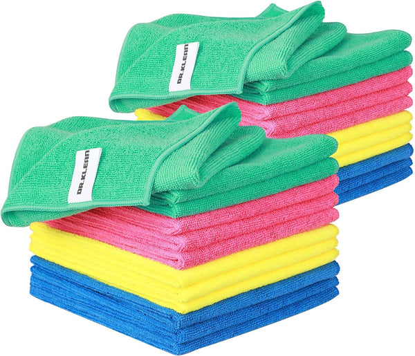 DRKLEAN Microfiber Cleaning Cloth,Kitchen Cleaning Cloth,Microfiber Towels,Cleaning Rags,Reusable and Washable,Pack of 24,14"x14",Colorful,Multifunctional for House,Kitchen,Car,Window