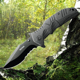 Pocket Folding Knife Survival Gear Tactical Knife with Liner Lock Stainless Steel Blade in Black Oxidation G10 Handle Reversible Pocket Clip Gifts for Men Dad Husband