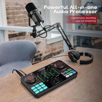 FDUCE SC11 Audio Interface, Podcast Equipment Bundle, Podcast Production Console for Youtube, Tiktok, Live Streaming, Podcast Recording, DJ&Gaming