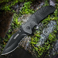 Pocket Folding Knife Survival Gear Tactical Knife with Liner Lock Stainless Steel Blade in Black Oxidation G10 Handle Reversible Pocket Clip Gifts for Men Dad Husband