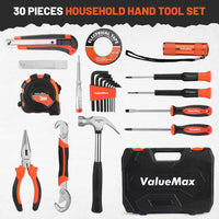 VALUEMAX Tool Set, Home Tool Kit with Plastic Storage Case, 30 Pieces Basic Tool Kit, Household Tool Kit for Home Repairs, DIY Projects and College Dormitory Use