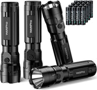 WdtPro 4 Pack LED Flashlights, Bright Flashlight with 16 AAA Batteries, Super Long Battery Life, Single Mode, High Lumens, EDC Flash Lights for Emergencies, Hurricane Supplies, Camping