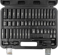 3/8" Impact Socket Set, 52 Piece, Standard SAE (1/4"-3/4") & Metric (6-22mm) Full Sizes, Deep & Shallow Kit, Impact Socket Set Metric and Standard Full, Impact Socket Set 3/8 Drive