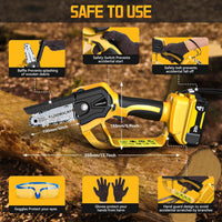 Cordless Mini Chainsaw for Dewalt 20v Battery, Small Chain Saw with Brushless Motor and Security Lock, LIVOWALNY 4" Handheld Electric Chainsaw for Wood Cutting,Tree Branches (Battery Not Included)