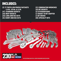 CRAFTSMAN 230-Piece Standard (SAE) and Metric Polished Chrome Mechanics Tool Set with Hard Case