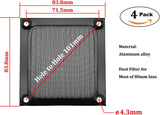 80mm Computer Fan Filter Grills with Screws, Aluminum Frame Ultra Fine Stainelss Steel Mesh - 4 Pack (Black)