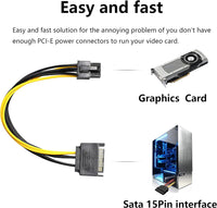 GELRHONR SATA to 6 Pin PCIe Power Cable,Sata 15 Pin Male to 6 Pin PCI Express Graphics Video Card Power Cable for Host and Graphics Card-8inch