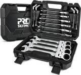 Prostormer 14-Piece Flex-Head Ratcheting Wrench Set, 6-19mm Metric Chrome Vanadium Steel Ratchet Wrenches, Combination Ended Spanner Kit with Storage Case