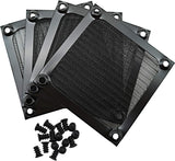 80mm Computer Fan Filter Grills with Screws, Aluminum Frame Ultra Fine Stainelss Steel Mesh - 4 Pack (Black)