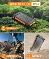 Solar Power Bank 38800mAh, Solar Charger with Suction Cup Mount Three Modes Flashlight-Steady/SOS/Strobe IPX7 Waterproof/Dustproof/Shockproof External Battery Pack 3 USB Charging Ports(Orange)