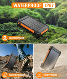 Solar Power Bank 38800mAh, Solar Charger with Suction Cup Mount Three Modes Flashlight-Steady/SOS/Strobe IPX7 Waterproof/Dustproof/Shockproof External Battery Pack 3 USB Charging Ports(Orange)