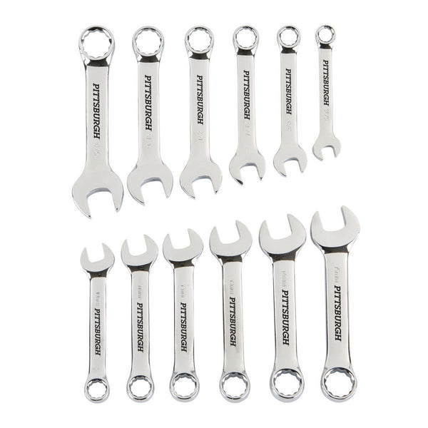 PITTSBURGH Stubby SAE And Metric Combination Wrench Set, 12 Piece