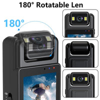 Mini Body Camera HD 4K WIFI, Night Vision, Sport DV Recording with 180 degrees Rotating Lens, 1.3 Inches TFT Screen , Meetings, Pets, Security L12