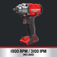 CRAFTSMAN V20 RP 20-volt Max Variable Brushless 1/2-in Drive Cordless Impact Wrench (Bare Tool)