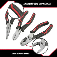 Hyper Tough 3-Piece Pliers Set with Ergonomic Soft Grip Handles