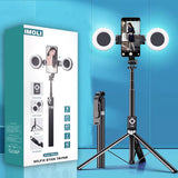 New 6 in 1 Selfie Stick with light, 67" Phone Tripod & Tik Tok page Turner, Bluetooth Remote Control, Sabilize for smooth footage, Perfect for live sharing & Vlog ( Compatible with Iphone and Android)(BLACK)