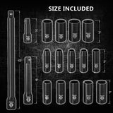 TACKLIFE 1/2-Inch Drive Master Deep Impact Socket Set, Inch, CR-V, 6 Point, 17-Piece Set - HIS2A