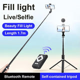 New 6 in 1 Selfie Stick with light, 67" Phone Tripod & Tik Tok page Turner, Bluetooth Remote Control, Sabilize for smooth footage, Perfect for live sharing & Vlog ( Compatible with Iphone and Android)(BLACK)