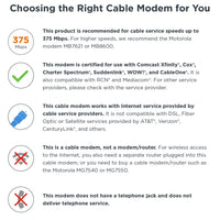 MOTOROLA 16x4 Cable Modem, Model MB7420, 686 Mbps DOCSIS 3.0, Certified by Comcast XFINITY, Charter Spectrum, Time Warner Cable, Cox, BrightHouse, and More