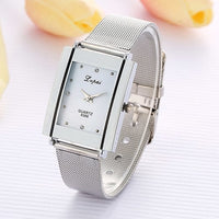 Men Women Fashion Rectangle Dial Stainless Steel Net Strap Quartz Wrist Watch