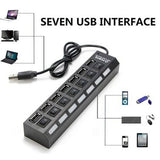 7-Port Multi USB 2.0 Hub Power Adapter splitter Charger with Individual Switch A