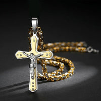 NEWEST Men's Gold Plated Cross Pendant Necklace Men's Faith Jewelry