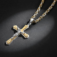 NEWEST Men's Gold Plated Cross Pendant Necklace Men's Faith Jewelry