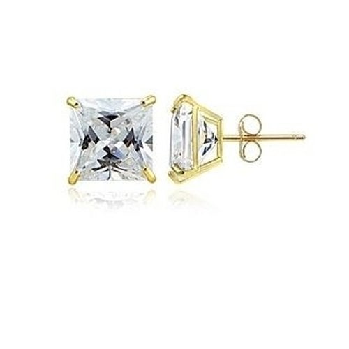 Genuine 14K Yellow Gold 3.00 ct Princess Cut Stud Earrings