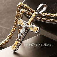 NEWEST Men's Gold Plated Cross Pendant Necklace Men's Faith Jewelry