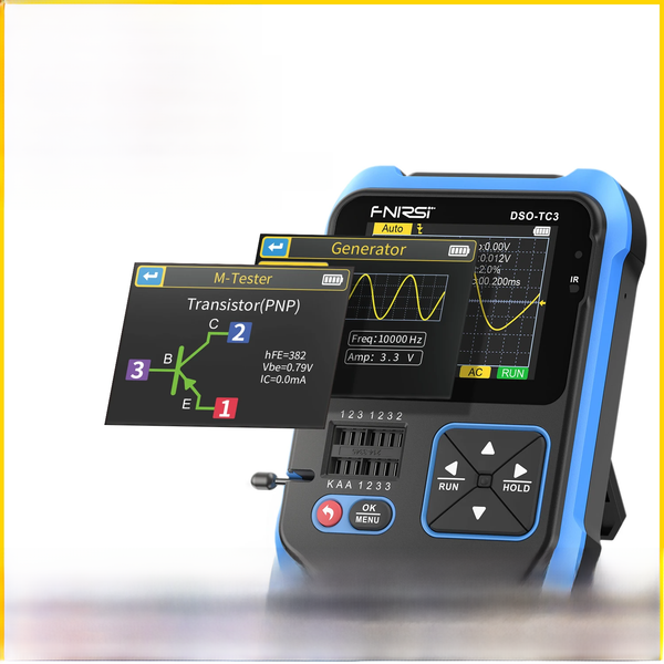FNIRSI DSO-TC3 Digital Oscilloscope 3 in 1 Function Signal Generator Transistor Tester Voltage Test 500KHz 10MS/s